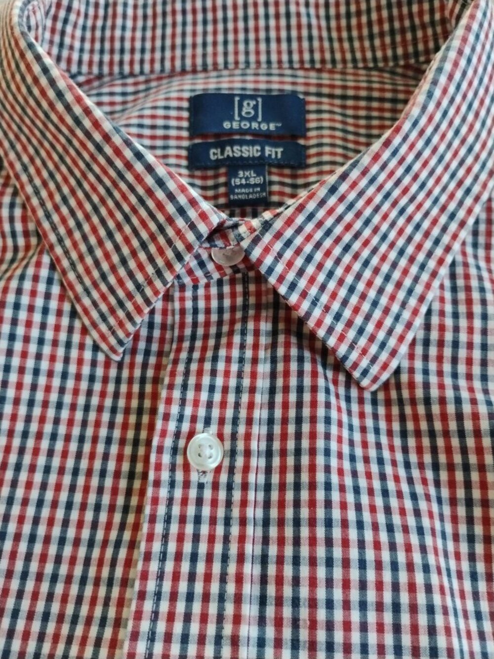 George Men's Shirt Red White Blue Mini Checked Long Sleeve-Size 3XL Like New